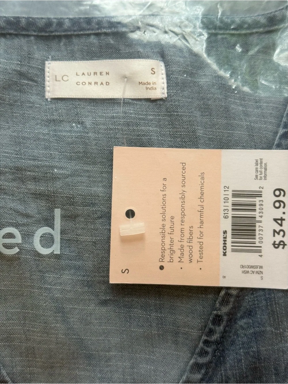 Lauren Conrad Chambray Blue Tie-Neck Chambray Blouse NWT various sizes - Picture 5 of 10